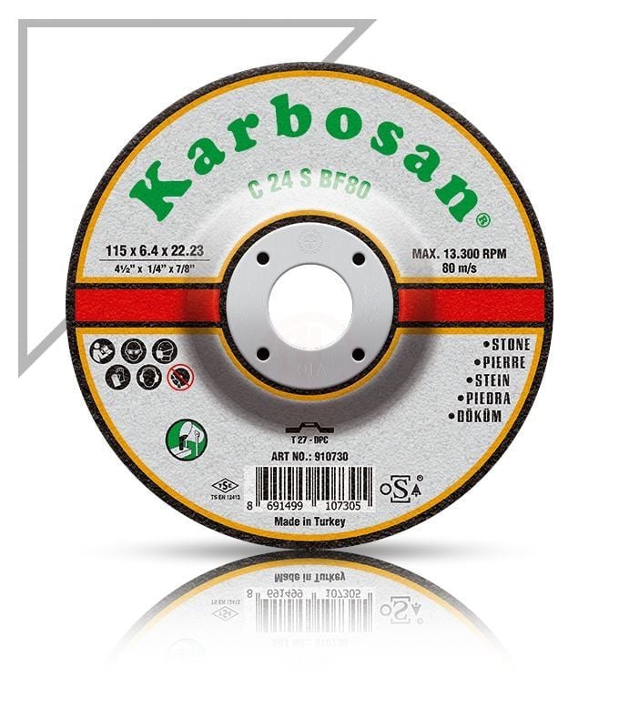 Karbosan Döküm Taşlama Disk T27 Bombeli 180x6,4x22,23 mm C 24 S BF80 - KAR910750