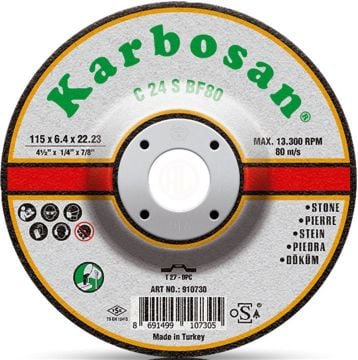 Karbosan Döküm Taşlama Disk T27 Bombeli 180x10,0x22,23 mm C 24 S BF80 - KAR911730
