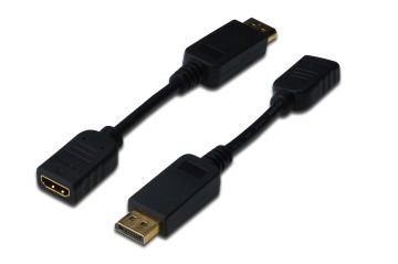 Assmann Displayport (Dp) Hdmı Adaptörü, Kablolu, Dp Erkek - Hdmı Tip A Dişi, 0.15 Mt, Kilit Mekanizmalı, Dp 1.1A Uyumlu, Ul, Siyah Renk