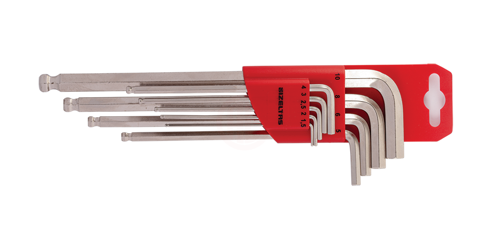 İzeltaş Yuvarlak Başlı Allen Anahtar Takımı Altı Köşe Uzun Boy 9 Parça