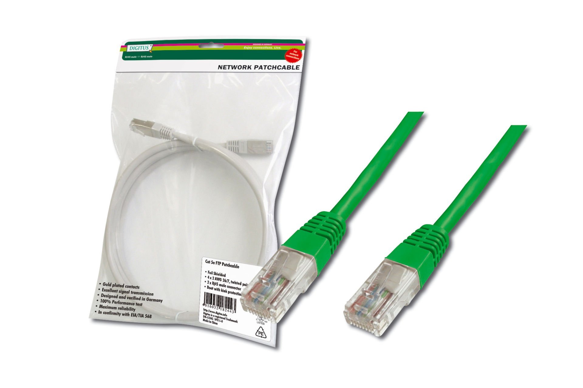 Assmann Digitus Patch Kablo, Utp, Cat. 5E, 7 Mt, Awg 26/7, Yeşil Renk, 3P Sertifikalı
