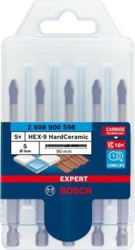 Bosch Seramik Matkap Ucu Expert HEX-9 HardCeramic Set 5 mm (5 Adet) - 2608900598