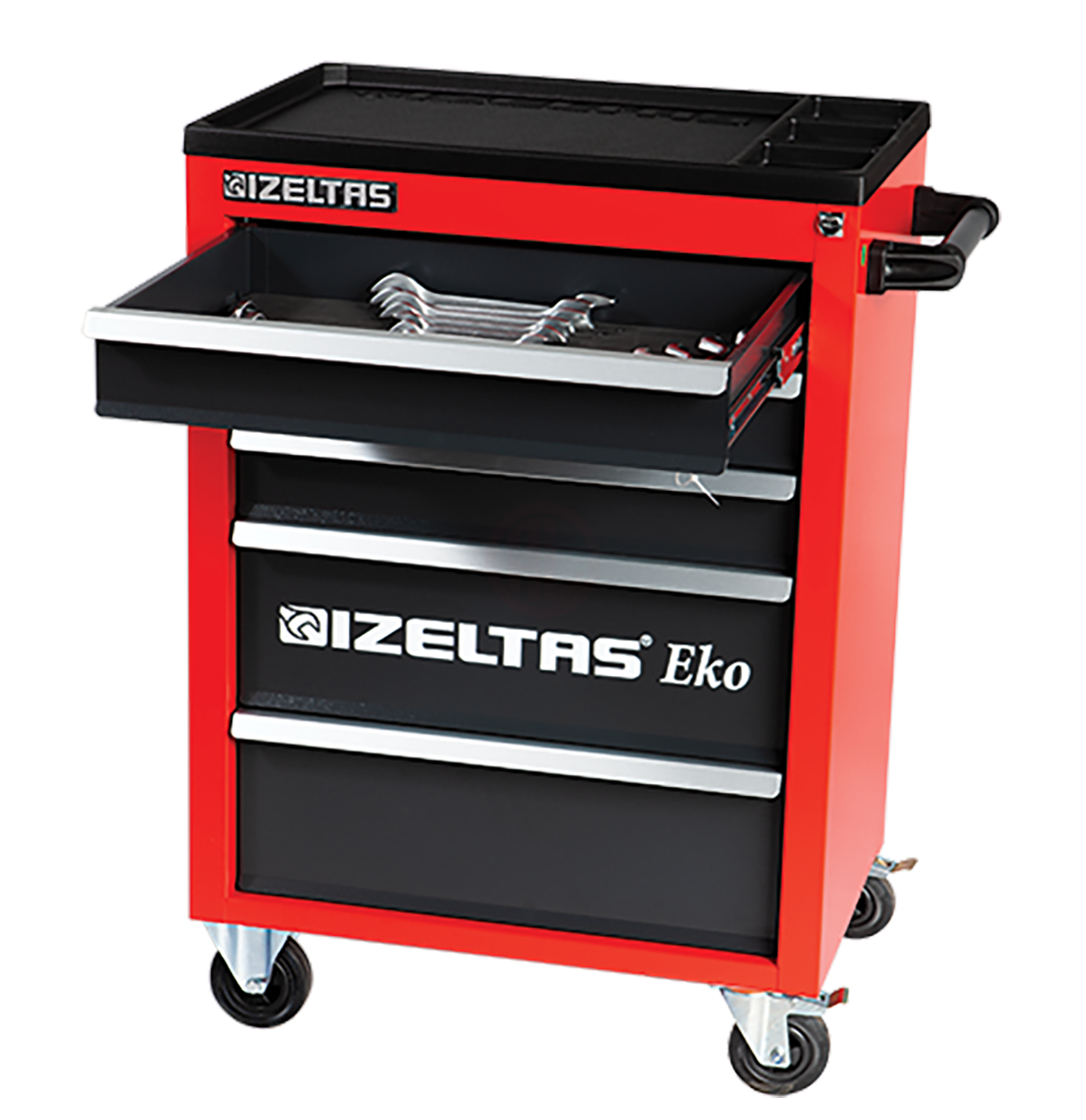 İzeltaş Eko Serisi Takım Dolabı Kırmızı Dolu 93 Parça (5 Çekmeceli)