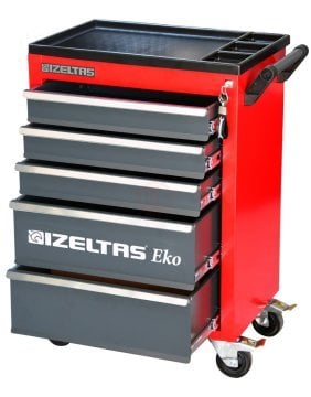 İzeltaş Eko Serisi Takım Dolabı Kırmızı Dolu 93 Parça (5 Çekmeceli)