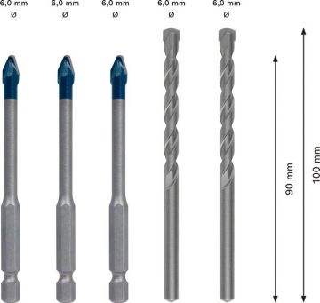 Bosch Seramik Matkap Ucu Expert HEX-9 HardCeramic Set 6 mm (5 Adet) (3xHEX9 / 2xCYL3) - 2608900596