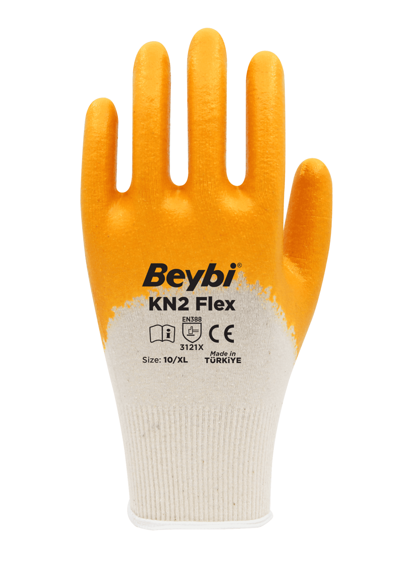 Beybi Kn2 Flex Pamuk Astarlı Nitril Kaplı Eldiven Sarı No 10