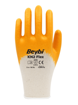 Beybi Kn2 Flex Pamuk Astarlı Nitril Kaplı Eldiven Sarı No 10