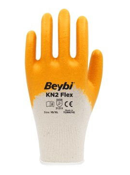 Beybi Kn2 Flex Pamuk Astarlı Nitril Kaplı Eldiven Sarı No 10