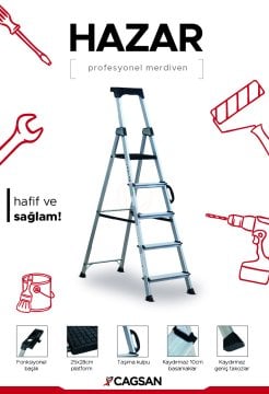 Çağsan Hazar Profesyonel Alüminyum Merdiven 2+1 Basamaklı - HA102