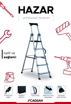 Çağsan Hazar Profesyonel Alüminyum Merdiven 5+1 Basamaklı - HA105