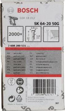 Bosch Gsk 18 V-Li İçin Galvaniz Başsız Çivi 50 Mm 2000 - 2608200531