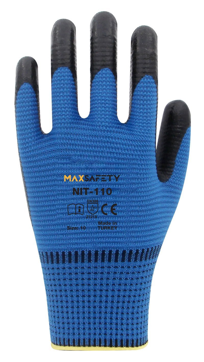 Maxsafety Nitril Kaplı Eldiven (Mavi - Siyah) No: 8 - 9 - 10 - MXNIT-110-10