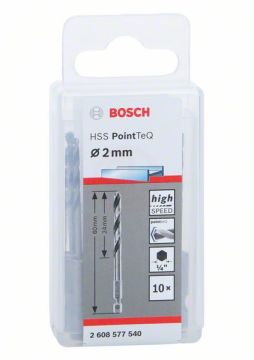 Bosch Metal Matkap Ucu HSS PointTeQ 1/4 İnç Altıgen Şaft 2,0 mm (10 Adet) - 2608577540