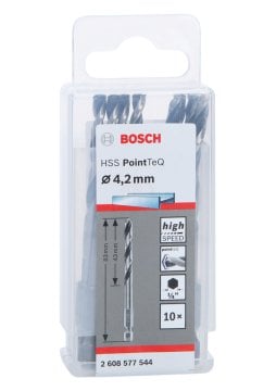Bosch Metal Matkap Ucu HSS PointTeQ 1/4 İnç Altıgen Şaft 4,2 mm (10 Adet) - 2608577544