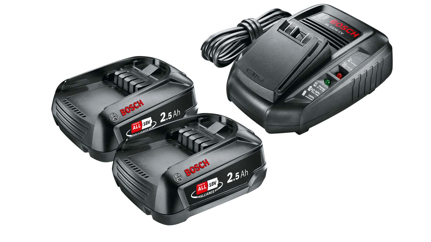 Bosch Akü Şarj Cihazı 18 Volt Başlangıç Seti (2x2,5 Ah+Al1830Cv) - 1600A011LD