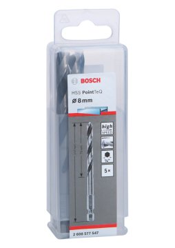 Bosch Metal Matkap Ucu HSS PointTeQ 1/4 İnç Altıgen Şaft 8,0 mm (5 Adet) - 2608577547