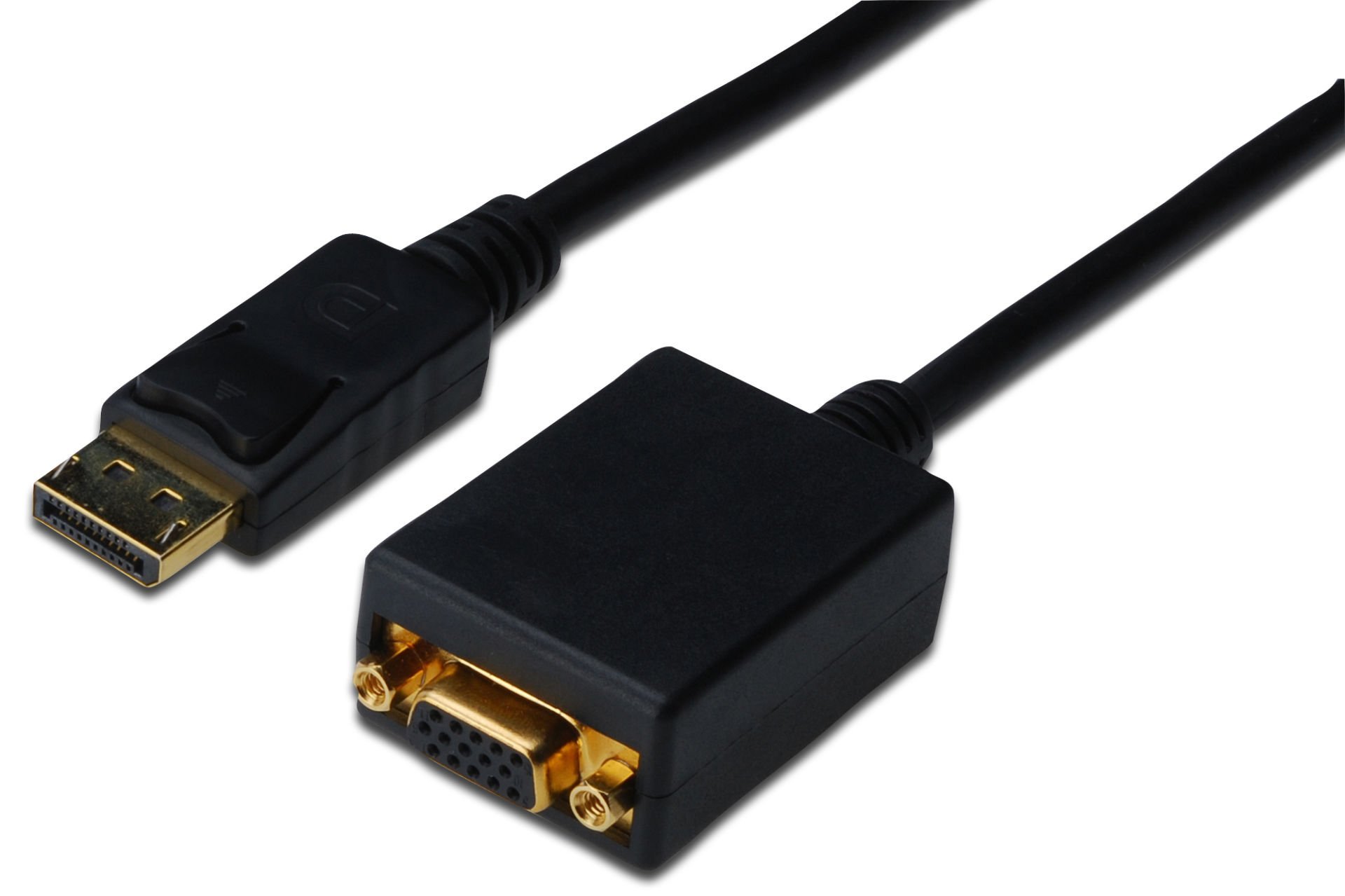 Assmann Displayport (Dp) Vga Adaptörü, Dp Erkek - Hd15 Dişi, 0.15 Mt, Kilit Mekanizmalı, Dp 1.2 Uyumlu, Ul, Siyah Renk