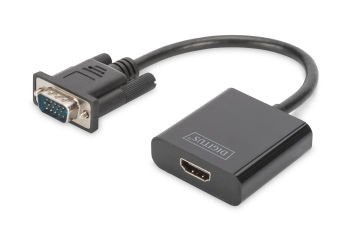 Assmann Digitus Vga Hdmı Çevirici + Ses (3.5Mm), Full Hd (1080P), Kablolu, 15 Cm, Siyah Renk
