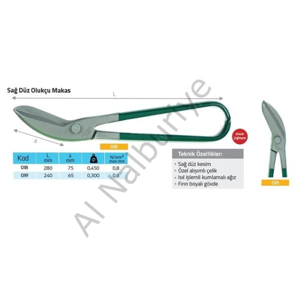 Çağlayan Sağ Düz Olukçu Makası 250x60 mm 0,8 mm