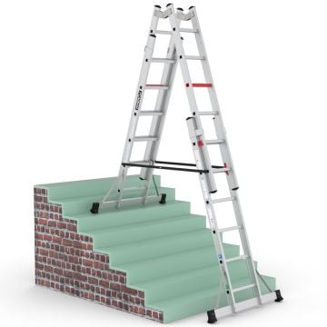 Çağsan A Tipi Çift Taraflı Sürgülü Alüminyum Merdiven 2x6 Basamaklı - TA002