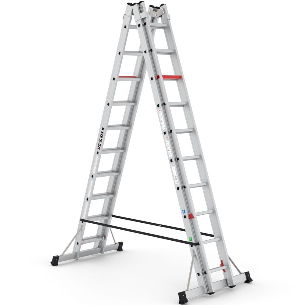 Çağsan A Tipi Çift Taraflı Sürgülü Alüminyum Merdiven 2x10 Basamaklı - TA003