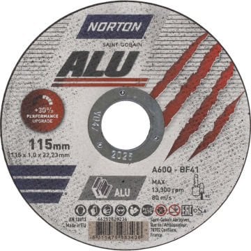Norton Clipper Düz Alüminyum İnce Kesme A60Q-115x1.0x22.23-T41 NOR-Alu - 66252828236