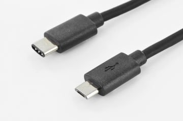 Assmann Usb Tip C Bağlantı Kablosu, Usb Tip C Erkek (Usb 3.1) - Usb Micro B Erkek (Usb 2.0), 1.80 Mt, Awg 24/28, 2X Zırhlı, Ul, Nikel Kaplama, Siyah Renk