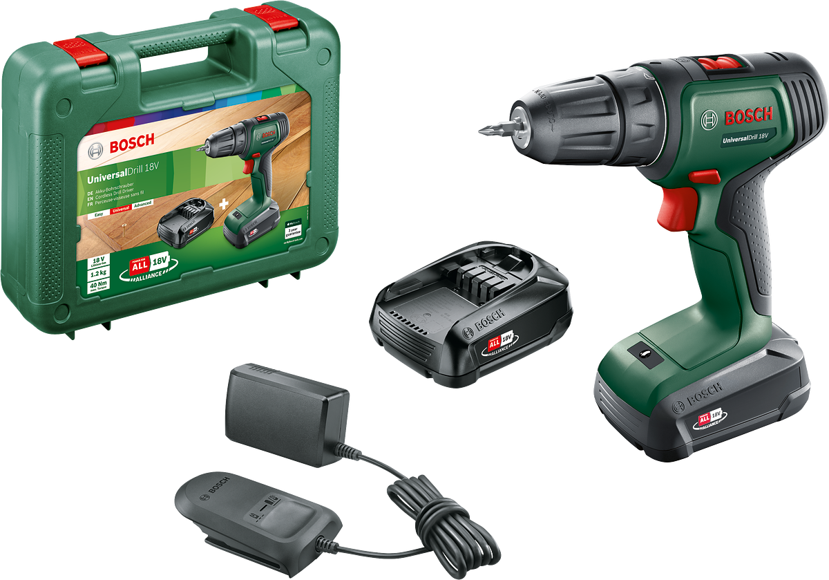 Bosch Akülü Vidalama Matkabı UniversalDrill 18 (2 x 1,5 Ah Akü) - 06039D4002