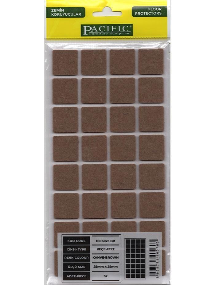 Pacific Kahve Yapışkanlı Keçe 25 mm x 25 mm - PC6025-BR