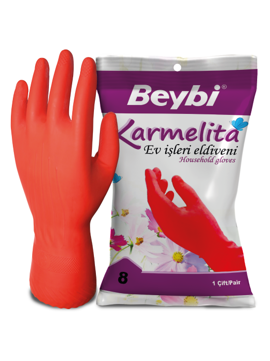 Beybi Karmelita Yüksek Performanslı Ev Tipi Eldiven Kırmızı No 8,5