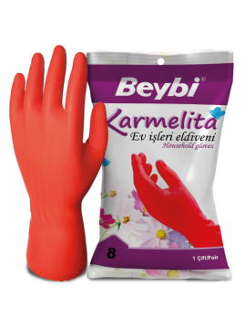 Beybi Karmelita Yüksek Performanslı Ev Tipi Eldiven Kırmızı No 8,5