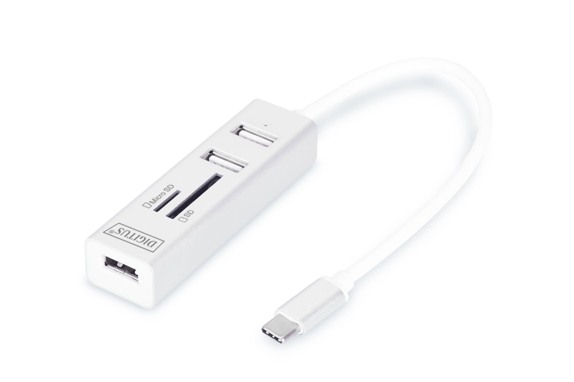 Assmann Digitus Usb 2.0 Tip C 3 Port Hub, Kart Okuyucu, 3 X Usb 2.0. 1 X Sd, 1 X Microsd Kart Yuvası, Alüminyum
