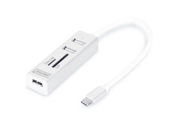 Assmann Digitus Usb 2.0 Tip C 3 Port Hub, Kart Okuyucu, 3 X Usb 2.0. 1 X Sd, 1 X Microsd Kart Yuvası, Alüminyum