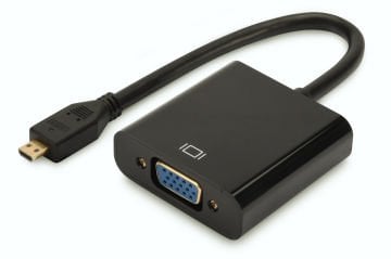 Assmann Micro Hdmı Vga Çevirici Adaptör, Giriş: Micro Hdmı D Erkek, 3,5Mm Audio Dişi, Çıkış: Vga Dişi, Siyah Renk