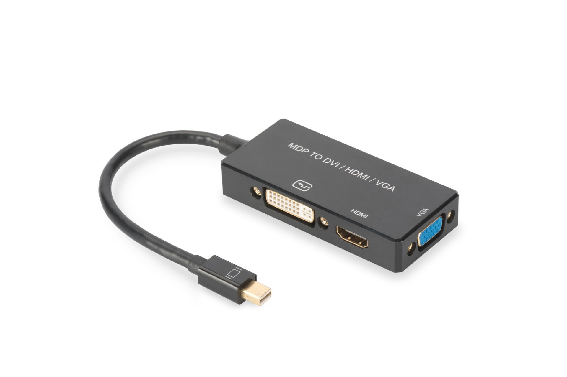 Assmann Mini Displayport (Dp) Hdmı / Dvı Dişi / Vga Çeviricisi, Kablolu, 0.20 Mt, Mini Dp Erkek Hdmı Dişi + Dvı Dişi + Vga Dişi, Siyah Renk, Altın Kaplama