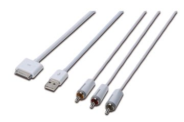 Assmann Digitus Apple Audio/Video Bağlantı Kablosu, Apple 30Pin Erkek - 3 X Rca Erkek + Usb A Erkek, 1.5 Mt, Komposit Audio/Video, Usb 2.0 Uyumlu, Ul, Beyaz Renk