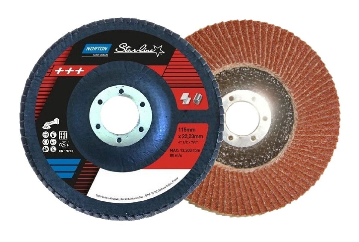 Norton Clipper Alüminyum Oksit Standart Yoğunluk Konik Flap Disk FLD FDTF 115x22 NOR P60 STARLINE - 78072709194