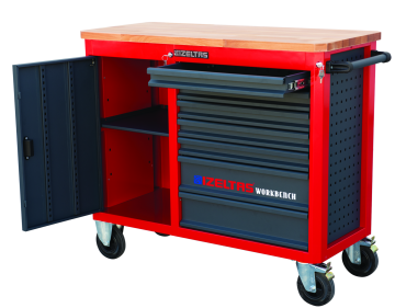 İzeltaş Takım Dolabı Ahşap Üst Tablalı Kırmızı Workbench