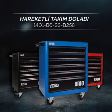 Brio Hareketli Tekerlekli Takım Dolabı Takım Arabası 6 Çekmeceli Kilitli Pro Ss 258 Parça Mavi Dolu