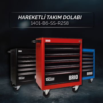 Brio Hareketli Tekerlekli Takım Dolabı Takım Arabası 6 Çekmeceli Kilitli Pro Ss 258 Parça Kırmızı Dolu