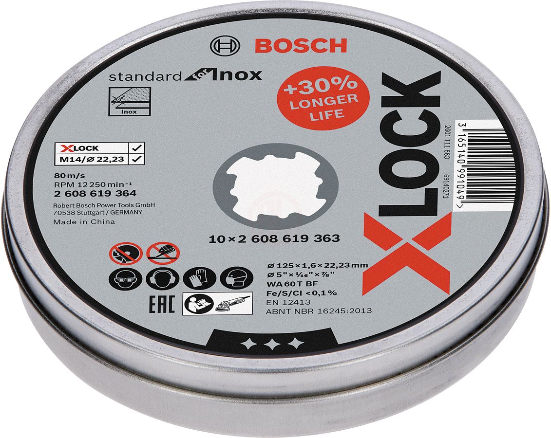 Bosch X-Lock Inox Kesme Diski Standard For Inox Düz 125x22,23x1,6 mm (WA 60 T BF) (10 Adet) - 2608619364