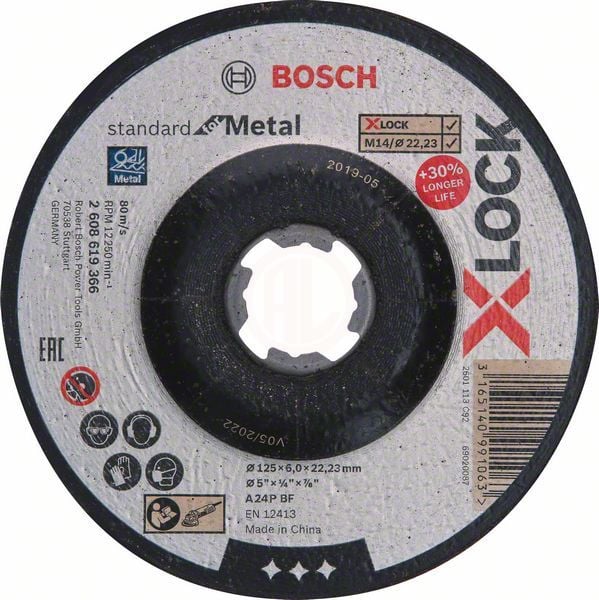 Bosch X-Lock Metal Taşlama Diski Standard For Metal Bombeli 125x22,23x6,0 mm (A 24 P BF) - 2608619366