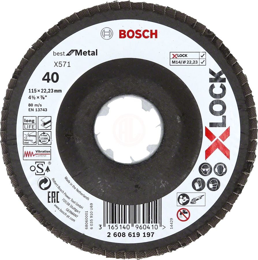 Bosch X-Lock Zirkon Flap Zımpara Diski X571 Best For Metal (Fiber Tabanlı) Bombeli 115x22,23 mm 40 Kum - 2608619197