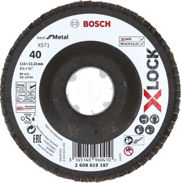 Bosch X-Lock Zirkon Flap Zımpara Diski X571 Best For Metal (Fiber Tabanlı) Bombeli 115x22,23 mm 40 Kum - 2608619197