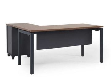Aras L Çalışma Masası 160x69 Cm Teak (Ayak RAL9006 Metalik Gri)
