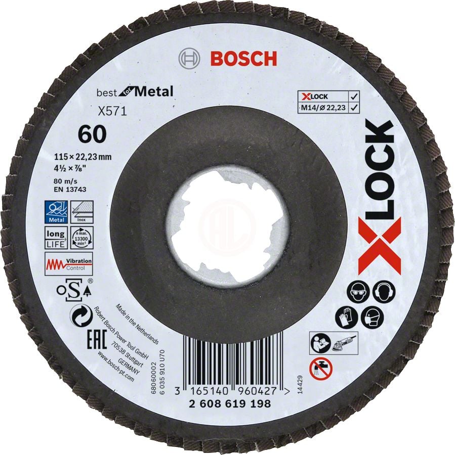 Bosch X-Lock Zirkon Flap Zımpara Diski X571 Best For Metal (Fiber Tabanlı) Bombeli 115x22,23 mm 60 Kum - 2608619198