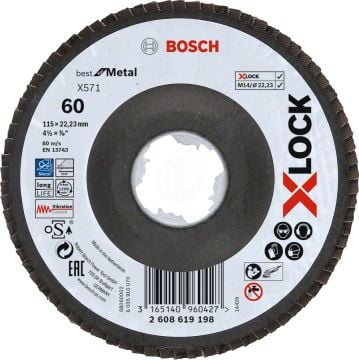 Bosch X-Lock Zirkon Flap Zımpara Diski X571 Best For Metal (Fiber Tabanlı) Bombeli 115x22,23 mm 60 Kum - 2608619198