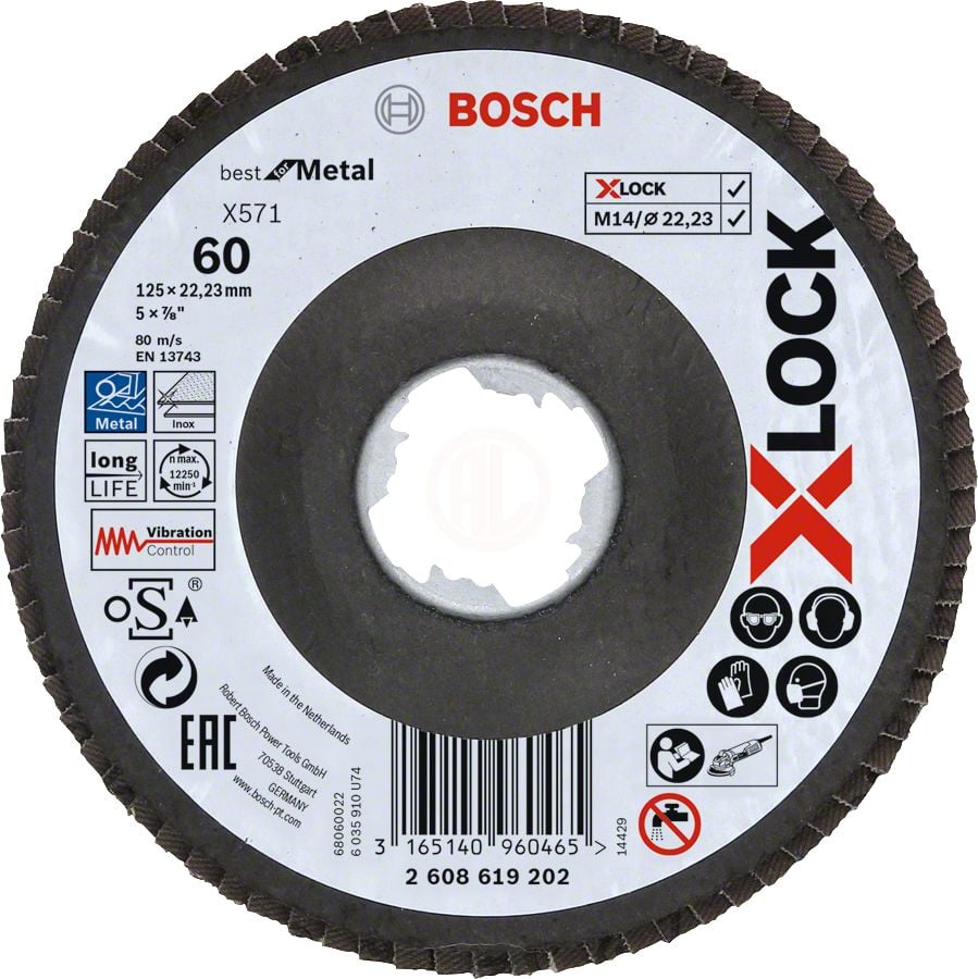 Bosch X-Lock Zirkon Flap Zımpara Diski X571 Best For Metal (Fiber Tabanlı) Bombeli 125x22,23 mm 60 Kum - 2608619202
