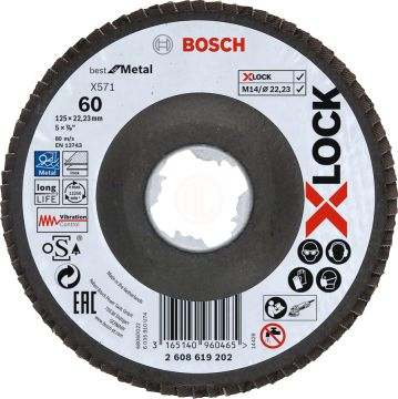 Bosch X-Lock Zirkon Flap Zımpara Diski X571 Best For Metal (Fiber Tabanlı) Bombeli 125x22,23 mm 60 Kum - 2608619202