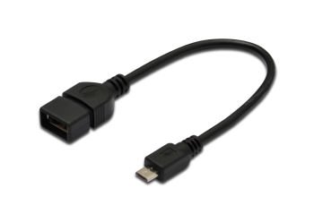 Assmann Usb On-The-Go (Otg) Kablosu, 0,20 Mt, Awg 28, Usb A, Dişi - Micro Usb B, Erkek